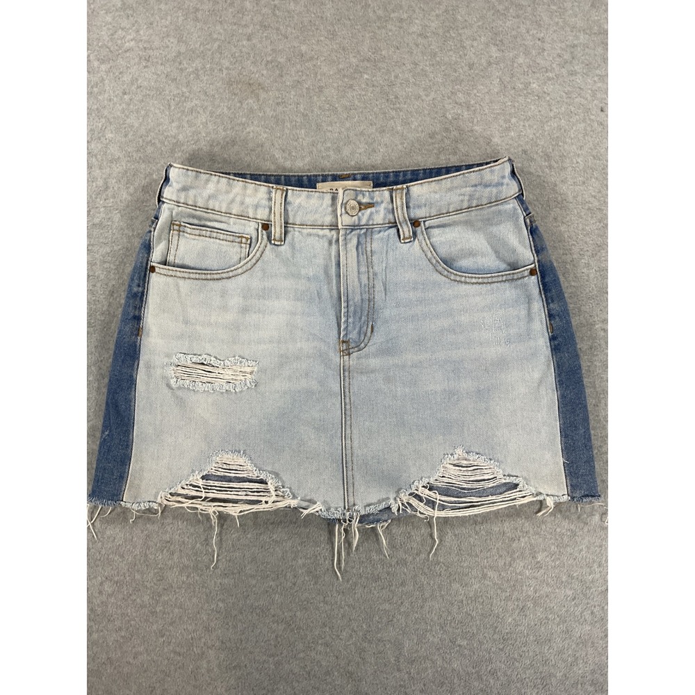 PacSun Two Tone Distressed Denim Mini Skirt Light Medium Wash Size 27 2657
